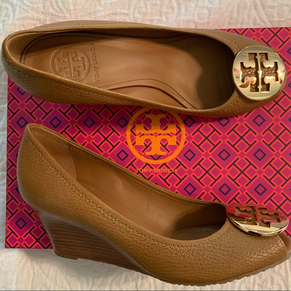 Tory Burch ‘Sally 2’ Peep Toe Wedge Pump Royal Tan